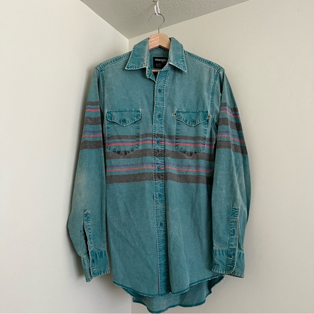 Vintage 90s Wrangler Brushpopper horizontal striped western button down shirt